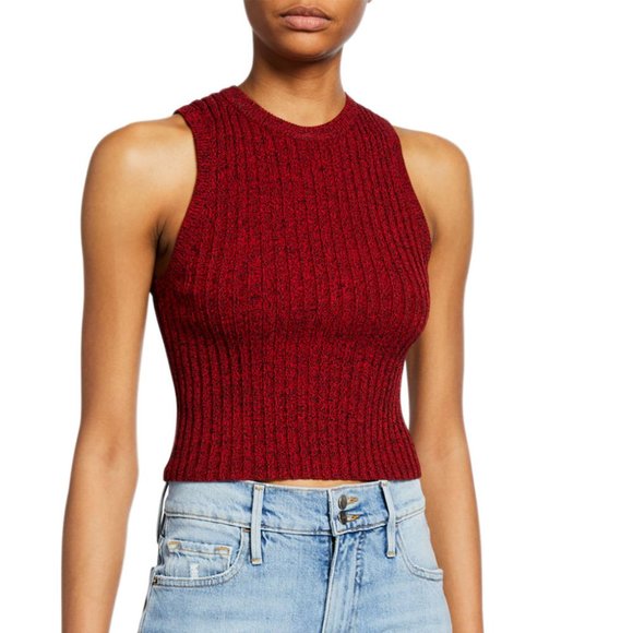 ALC Marie Crew Neck Sleeveless Red Cropped Knit Top Tank Small EUC  $87 - Picture 2 of 9